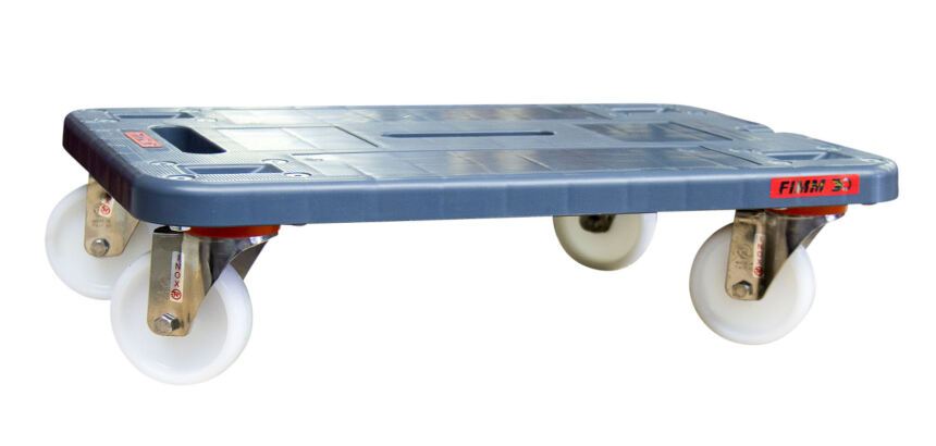 Plateau roulant polypropylène sans rebord 500 kg 600 x 400 mm roue nylon inox