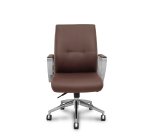 Chaise visiteur Ergo540CS, mécanisme synchrone, similicuir marron, piètement chromé, roulettes chromées