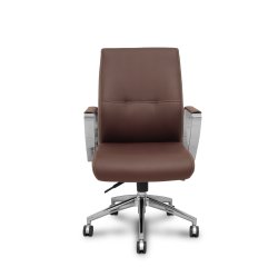 Chaise visiteur Ergo540CS, mécanisme synchrone, similicuir marron, piètement chromé, roulettes chromées
