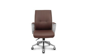 Chaise visiteur Ergo540CS, mécanisme synchrone, similicuir marron, piètement chromé, roulettes chromées