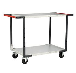 Servante Flatpack 2 plateaux mélaminés double poignée 250 kg 850 x 500 mm roue caoutchouc