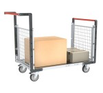 Chariot modulaire grillagé 2 dossiers plateau tôle galvanisée 250 kg 1000 x 600 mm roue TPE
