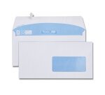 Enveloppe blanche DL 110x220 90 g/m² fenêtre 45x100 bande de protection - Boîte de 500