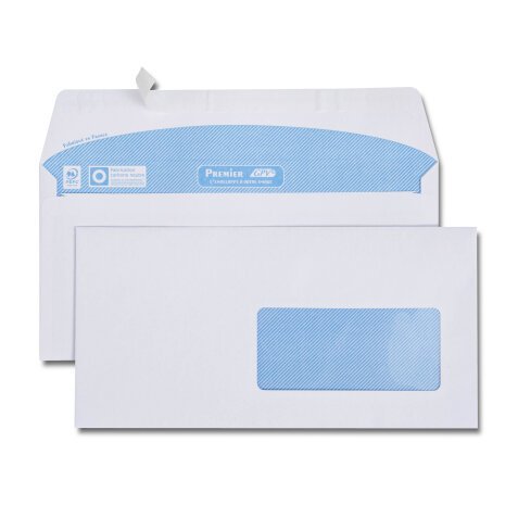 Boîte de 500 enveloppes blanches DL 110x220 90 g/m² fenêtre 45x100 bande de protection