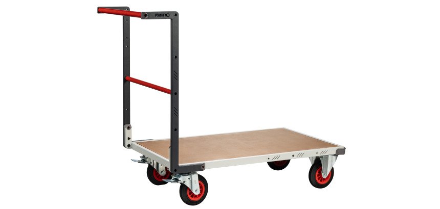 Chariot monté dossier fixe, 1000 x 600 mm, plateau médium, roues CC, 400 kg