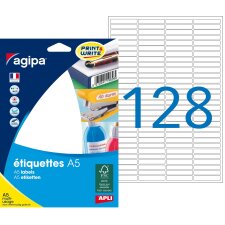 Etiquette adresse multi-usages 6 x 33,5 mm Agipa blanche - Pochette de 2048