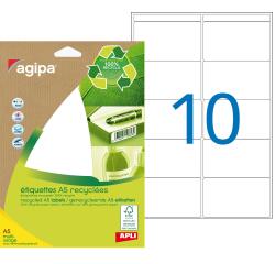 Etiquettes adresses multi-usages recyclées 38,5 x 65 mm Agipa - Pochette de 140