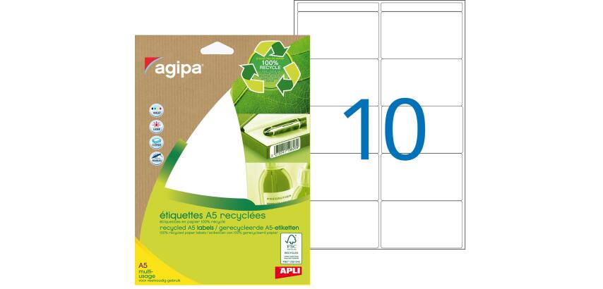 Etiquette adresse multi-usage recyclée 38,5 x 65 mm Agipa - Pochette de 140