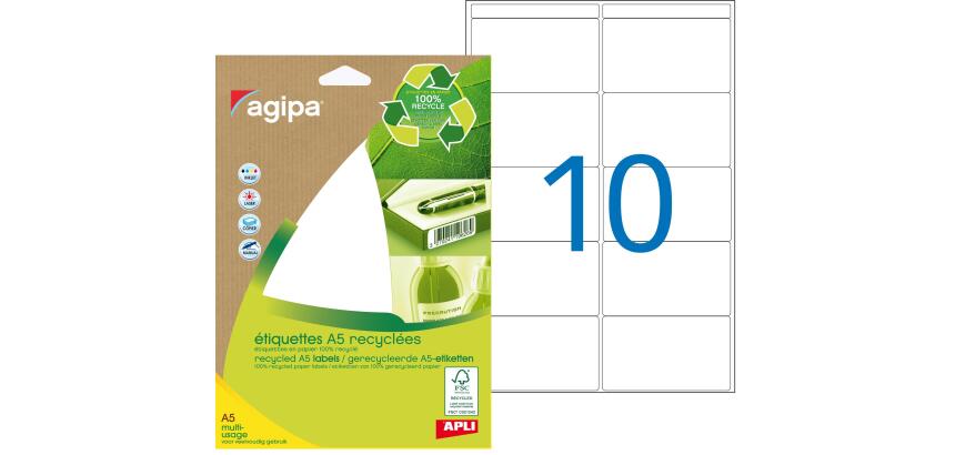 Etiquettes adresses multi-usages recyclées 38,5 x 65 mm Agipa - Pochette de 140