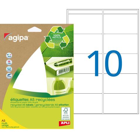 Etiquette adresse multi-usage recyclée 38,5 x 65 mm Agipa - Pochette de 140