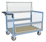 Chariot conteneur grillagé avec toit plateau bois médium 500 kg 1200 x 800 mm roue TPE