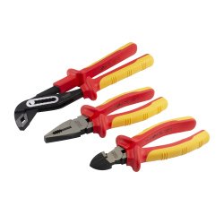 Jeu de 3 pinces isolées VDE 1000V : 1  universelle, 1 coupante et 1 multiprise