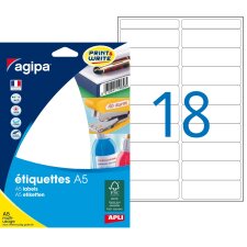 Etiquette adresse multi-usages 20 x 67 mm Agipa blanche - Pochette de 288