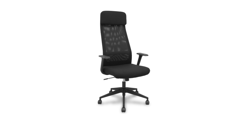 Chaise de bureau Pro536 - tissu noir avec accoudoirs fixes