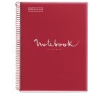 Notebook Emotions, Couverture souple, A4, séyès, 80 feuilles de 1 couleur, Miquelrius, Rouge.
