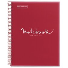 Notebook Emotions, Couverture souple, A4, séyès, 80 feuilles de 1 couleur, Miquelrius, Rouge.
