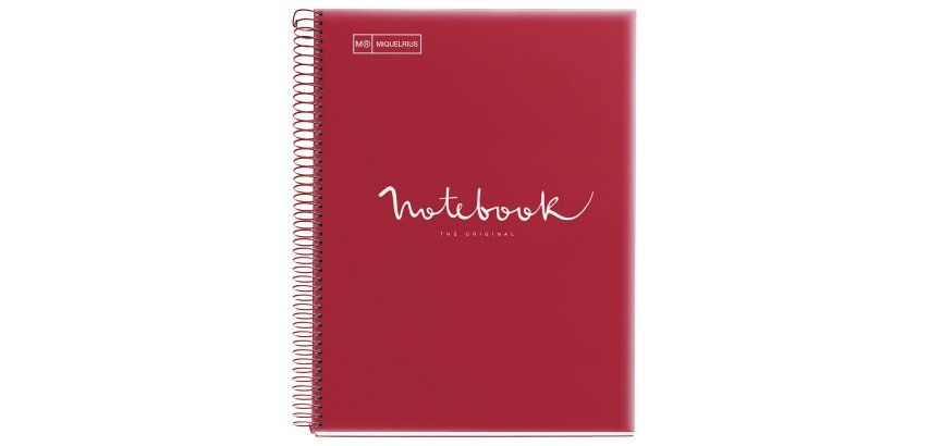 Notebook Emotions, Couverture souple, A4, séyès, 80 feuilles de 1 couleur, Miquelrius, Rouge.
