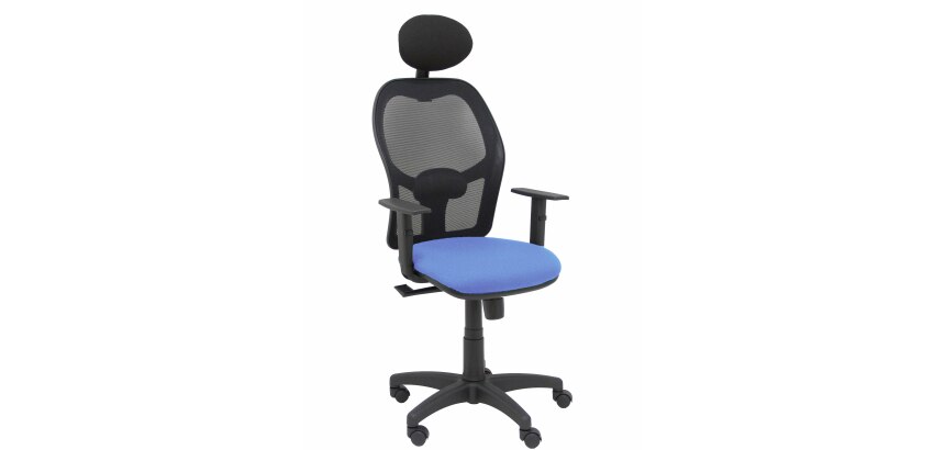 Silla de oficina Alocén malla con brazos regulables y cabecero - Asiento Azul claro