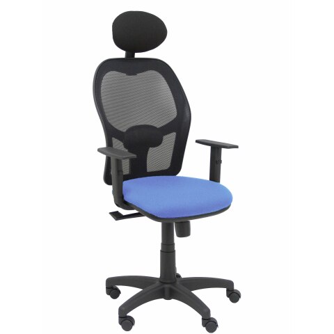 Silla de oficina Alocén malla con brazos regulables y cabecero - Asiento Azul claro