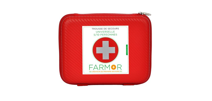 Trousse de secours farmor universelle 5 a 10 personnes  multi poches de rangement     coloris rouge
