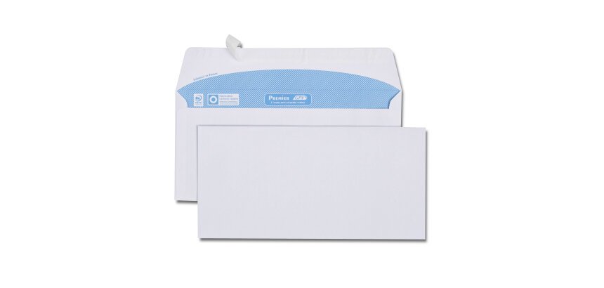 Enveloppe blanche DL 110x220 90 g/m² bande de protection - Boîte de 500