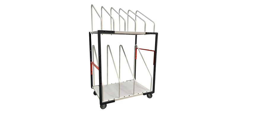 Servante haute pour stockage de cartons pliés plateau mélaminé 150 kg roue TPE