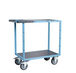 Servante mécano-soudée 2 plateaux tôle galvanisée 400 kg 850 x 500 mm roue TPE