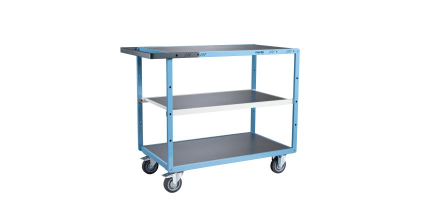Servante mécano-soudée 3 plateaux tôle galvanisée 250 kg 1000 x 600 mm roue TPE