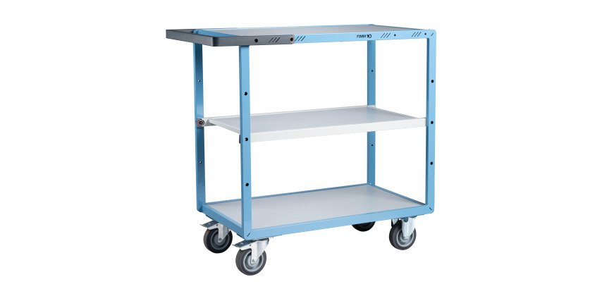 Servante mécano-soudée 3 plateaux mélaminés 250 kg 850 x 500 mm roue TPE