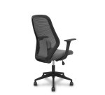 Chaise de bureau- Ergo529, dossier en maille noire, assise en tissu gris, piètement pyramidal, roulettes en nylon