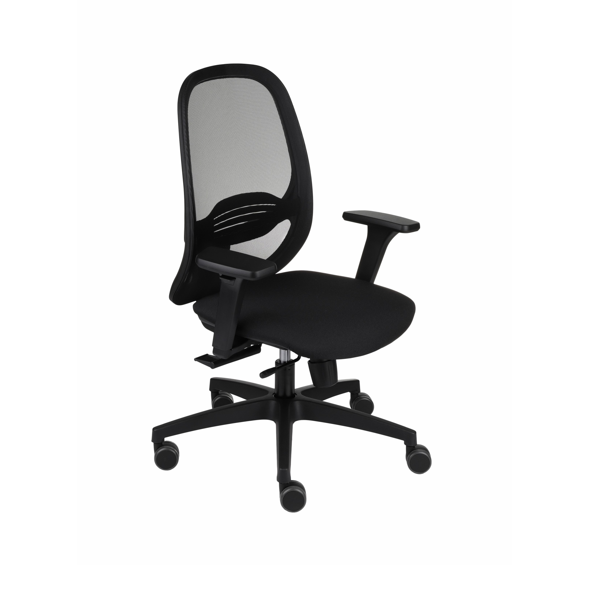 Chaise de bureau ergonomique NODI NOIR, Tissu et maille, avec accoudoirs 3D, mécanisme synchrone, pieds noirs