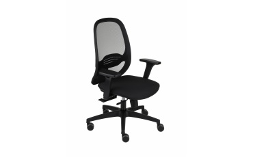 Chaise de bureau ergonomique NODI NOIR, Tissu et maille, avec accoudoirs 3D, mécanisme synchrone avec réglage profondeur, pieds noirs