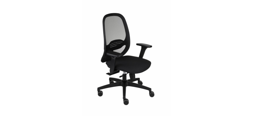 Chaise de bureau ergonomique NODI NOIR, Tissu et maille, avec accoudoirs 3D, mécanisme synchrone avec réglage profondeur, pieds noirs
