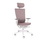 Chaise de bureau ergonomique Marti, tissu, mécanisme synchrone + réglage profondeur d'assise, appui-tête, accoudoirs 3D , piètement roulettes blanc