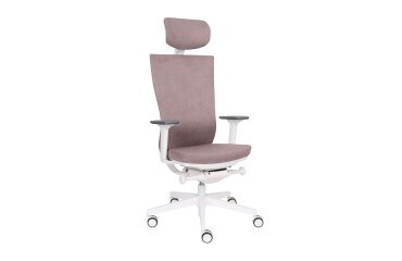 Chaise de bureau ergonomique Marti, tissu, mécanisme synchrone + réglage profondeur d'assise, appui-tête, accoudoirs 3D , piètement roulettes blanc