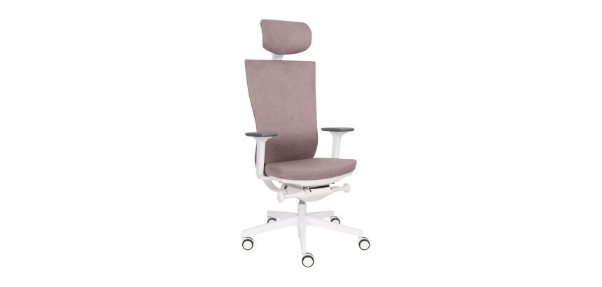 Chaise de bureau ergonomique Marti, tissu, mécanisme synchrone + réglage profondeur d'assise, appui-tête, accoudoirs 3D , piètement roulettes blanc