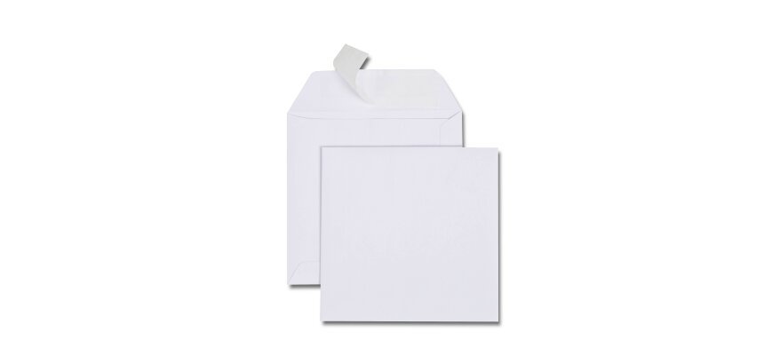Boîte de 500 pochettes carrées blanches 140 x 140 120 g/m² bande de protection