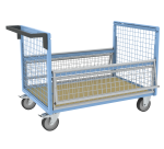 Chariot conteneur grillagé sans toit plateau bois médium 500 kg 1200 x 800 mm roue TPE