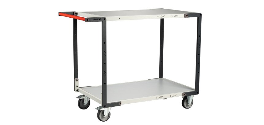 Servante Flatpack 2 plateaux mélaminé, 1000 x 600 mm, roues TPE, 250 kg