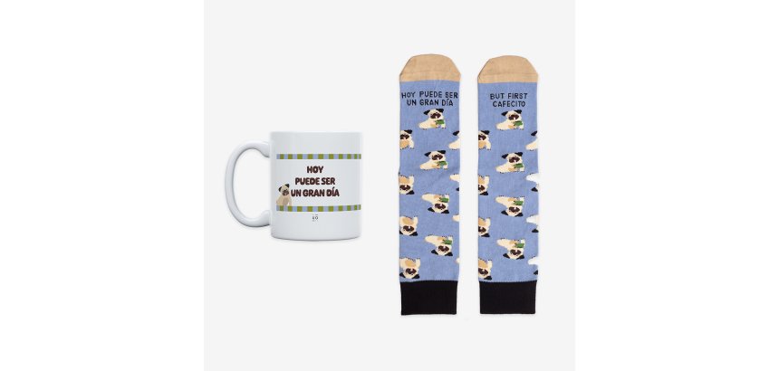Kit Taza + Calcetines "Hoy puede ser un gran día, but first, cafecito" Talla 36-41
