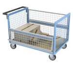 Chariot conteneur grillagé sans toit plateau bois médium 500 kg 1200 x 800 mm roue TPE