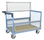 Chariot conteneur grillagé avec toit plateau bois médium 500 kg 1200 x 800 mm roue TPE