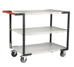 Servante Flatpack 3 plateaux mélaminé, 1000 x 600 mm, roues TPE, 250 kg