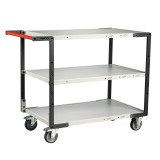 Servante Flatpack 3 plateaux mélaminé, 1000 x 600 mm, roues TPE, 250 kg