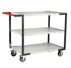 Servante Flatpack 3 plateaux mélaminé, 1000 x 600 mm, roues TPE, 250 kg