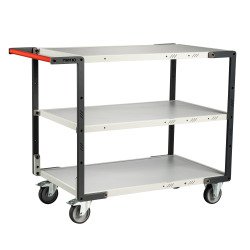 Servante Flatpack 3 plateaux mélaminé, 1000 x 600 mm, roues TPE, 250 kg