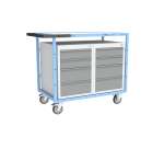 Servante établi équipée 2 blocs 4 tiroirs plateau bois mélaminé 250 kg roue TPE