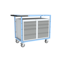 Servante établi équipée 2 blocs 4 tiroirs plateau bois mélaminé 250 kg roue TPE