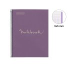 Notebook Eco Emotions, Carton recyclé, A4, quadrillage 5x5 mm, 80 feuilles de 1 couleur,  Miquelrius, Lavande.
