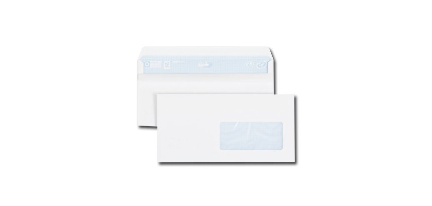 Enveloppe blanche 110 x 220 mm 80 g avec fenêtre 45 x 100 mm - Boîte de 500